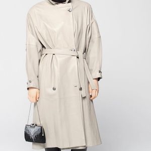 Vintage lined leather belted 80’s trench with popped collar